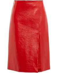 Balenciaga Front-slit Cracked Patent-leather Skirt - Red