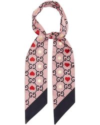 Gucci Heart And Gg-print Silk-twill Scarf - Pink