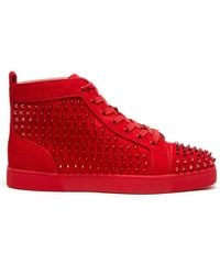 Christian Louboutin Louis Orlato High-top Spike-stud Suede Trainers - Red