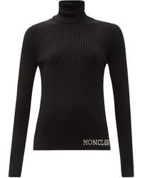 Moncler Ciclista Roll-neck Ribbed Wool Top - Black