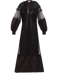 Fendi Ruffled Lace And Taffeta Midi Dress - Black