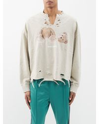 Palm Angels - Bear-print Distressed Cotton-jersey Sweatshirt - Lyst