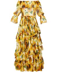 Dolce & Gabbana Sunflower-print Ruffle-tiered Silk-chiffon Gown - Yellow
