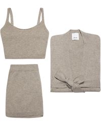 Allude Cashmere Cropped Top, Shorts And Cardigan Set - Grey