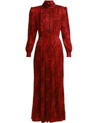Alessandra Rich Robe Longue En Jacquard De Soie À Imprimé Léopard - Rouge