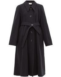 Lemaire Belted Wool-canvas Coat - Blue