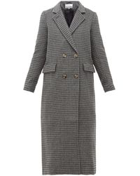 Ganni Checked Wool-blend Longline Coat - Gray