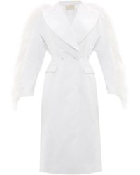 Christopher Kane Feather-trim Double-breasted Duchess-satin Coat - White