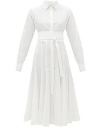 Another Tomorrow Belted Godet-panelled Organic-cotton Shirt Dress - White