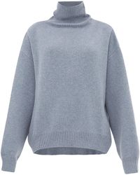 Raey Cropped Displaced-sleeve Roll-neck Wool Jumper - Blue