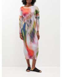 Pleats Please Issey Miyake - Abstract-print Technical-pleated Midi Dress - Lyst