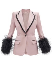 Gucci Feather-trimmed Wool-blend Panama Suit Jacket - Pink
