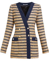 Alessandra Rich Double Breasted Striped Tweed Jacket - Multicolour