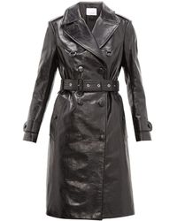Burberry Tintagel Double-breasted Leather Trench Coat - Black