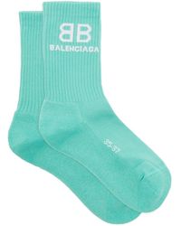 Balenciaga Logo-intarsia Ribbed Cotton-blend Socks - Green