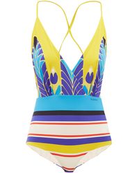 Valentino V-neck Baiadera-print Swimsuit - Blue