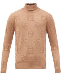 Fendi Ff-jacquard Roll-neck Sweater - Natural
