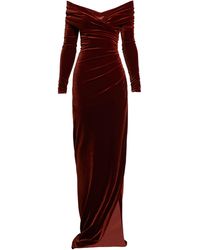 Alexandre Vauthier Robe en velours à épaules dénudées - Marron