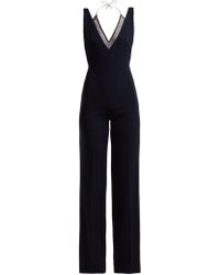 Roland Mouret Hartnell V Neck Crepe Jumpsuit - Blue
