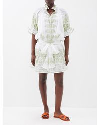 Juliet Dunn - Blouson Dhaka-print Cotton Mini Shirt Dress - Lyst