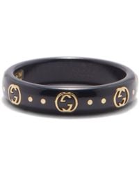 Gucci Icon 18kt Gold Gg-logo Ring - Black