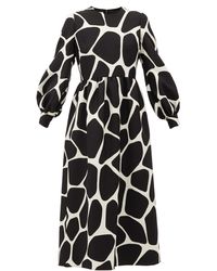 Valentino Giraffe-print Wool-blend Dress - Black