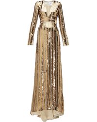Galvan London Stardust Plunge-neck Sequinned Gown - Metallic
