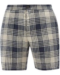Oliver Spencer Drawstring-waist Checked Linen-hopsack Shorts - Blue