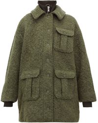 Ganni High Neck Bouclé Wool Blend Coat - Green