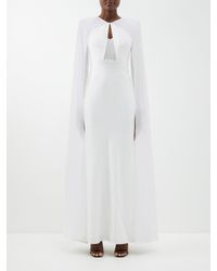 Roland Mouret Cape-overlay Crepe And Mesh Long-sleeved Gown - White