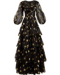 Dolce & Gabbana Polka Dot-print Tiered Silk-organza Gown - Black