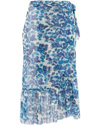 Adriana Degreas Jupe portefeuille en georgette à feuilles de lotus - Bleu