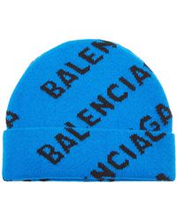 Balenciaga Logo-intarsia Wool-blend Beanie Hat - Blue