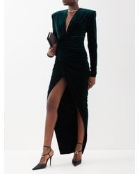 Alexandre Vauthier - Padded-shoulder Ruched Velvet Maxi Dress - Lyst