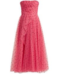 Carolina Herrera Flocked Waterfall-panel Strapless Tulle Gown - Pink