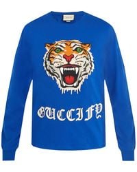 Gucci Tiger Long Sleeved T Shirt - Blue