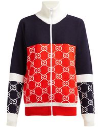Gucci Gg Logo Zip-through Wool Sweater - Blue