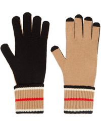 Burberry Icon-stripe Bi-colour Cotton And Cashmere Gloves - Black