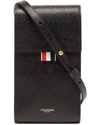 Thom Browne Tricolour-stripe Pebbled-leather Cross-body Bag - Black