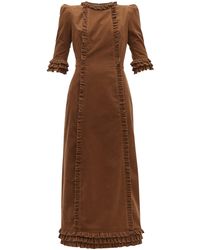 The Vampire's Wife Cate Ruffle-trim Corduroy-cotton Midi Dress - Natural