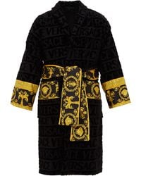 Versace I Love Baroque Logo-jacquard Cotton Bathrobe - Black