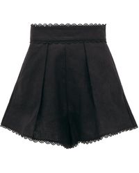 Zimmermann Kirra Scalloped-hem Linen Shorts - Black