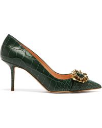 Rupert Sanderson Solitaire Point-toe Crocodile-effect Leather Pumps - Green