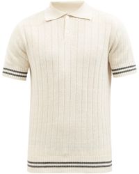 Brunello Cucinelli Striped Ribbed Linen-blend Polo Shirt - Natural