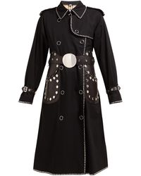 Burberry Lambskin Detail Studded Cotton Gabardine Trench Coat - Black