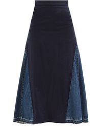 Alexander McQueen High-rise Paneled Flared Denim Midi Skirt - Blue