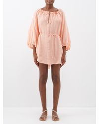 Three Graces London Sorrell Linen-blend Off-the-shoulder Mini Dress - Pink