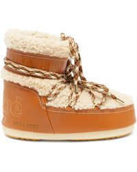 Chloé X Moonboot Leather And Shearling Snow Boots - Brown