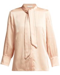 Peter Pilotto Tie-neck Grosgrain-trimmed Satin Blouse - Pink