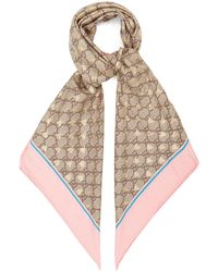 Gucci GG And Bee-print Silk Scarf - Brown